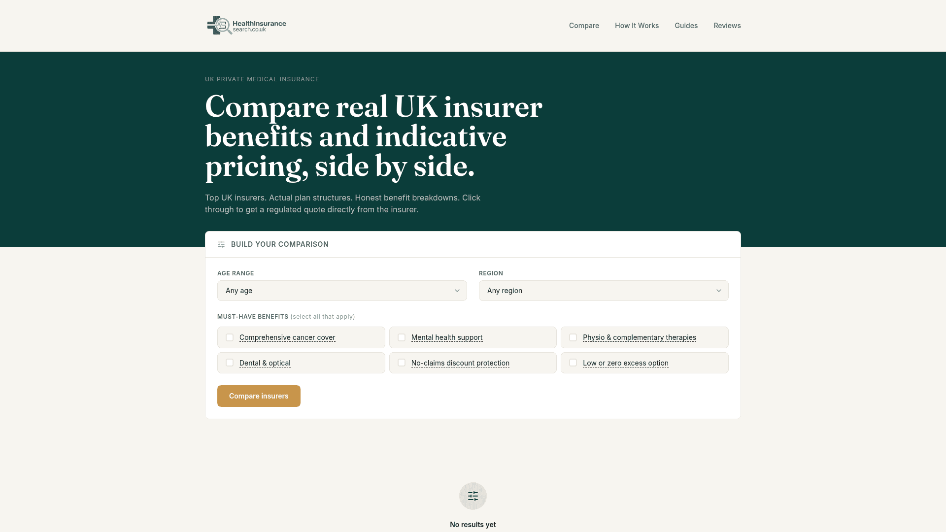 HealthInsuranceSearch.co.uk website screenshot